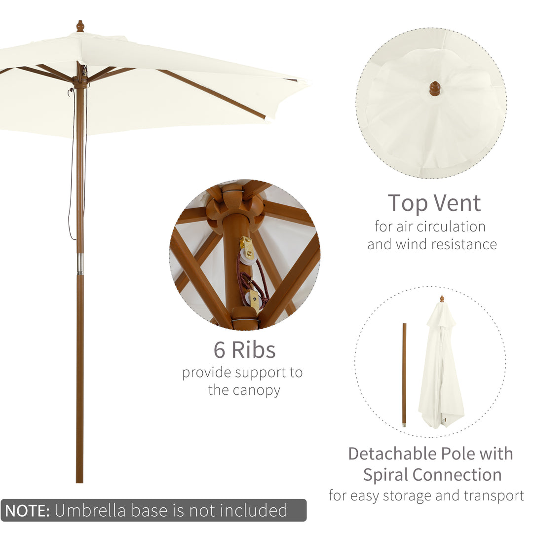 MCL 2.5m Patio Umbrella, Wood Garden Parasol, Sun Shade with 6 Ribs and Top Vent for Outdoor, White
