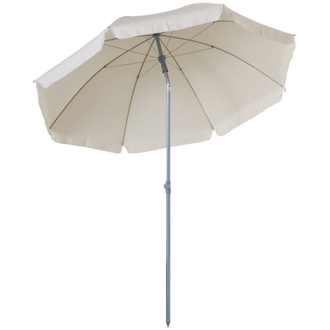2.2m Beach Umbrella, Portable Parasol with Tilting Function, Outdoor Sunshade Shelter with 8 Ribs for Garden, Pool and Patio, Cream White