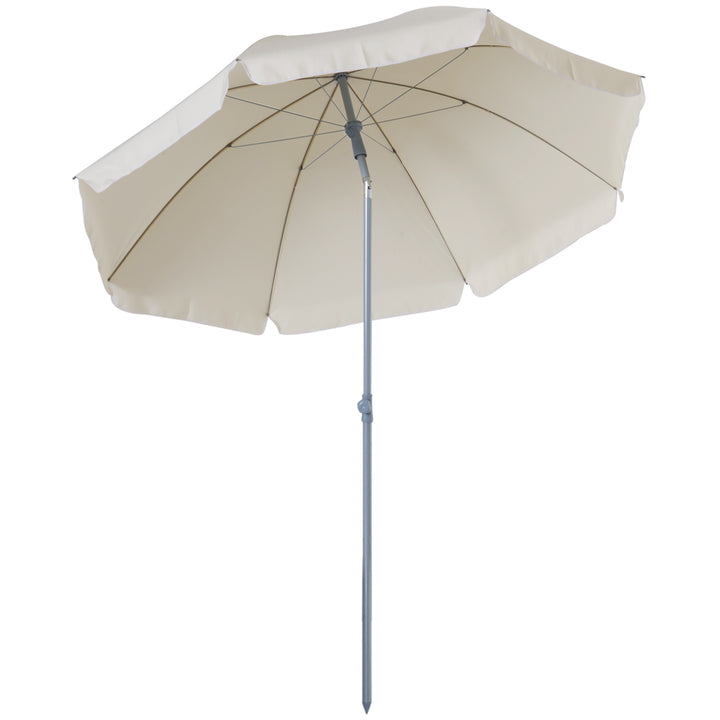 2.2m Beach Umbrella, Portable Parasol with Tilting Function, Outdoor Sunshade Shelter with 8 Ribs for Garden, Pool and Patio, Cream White