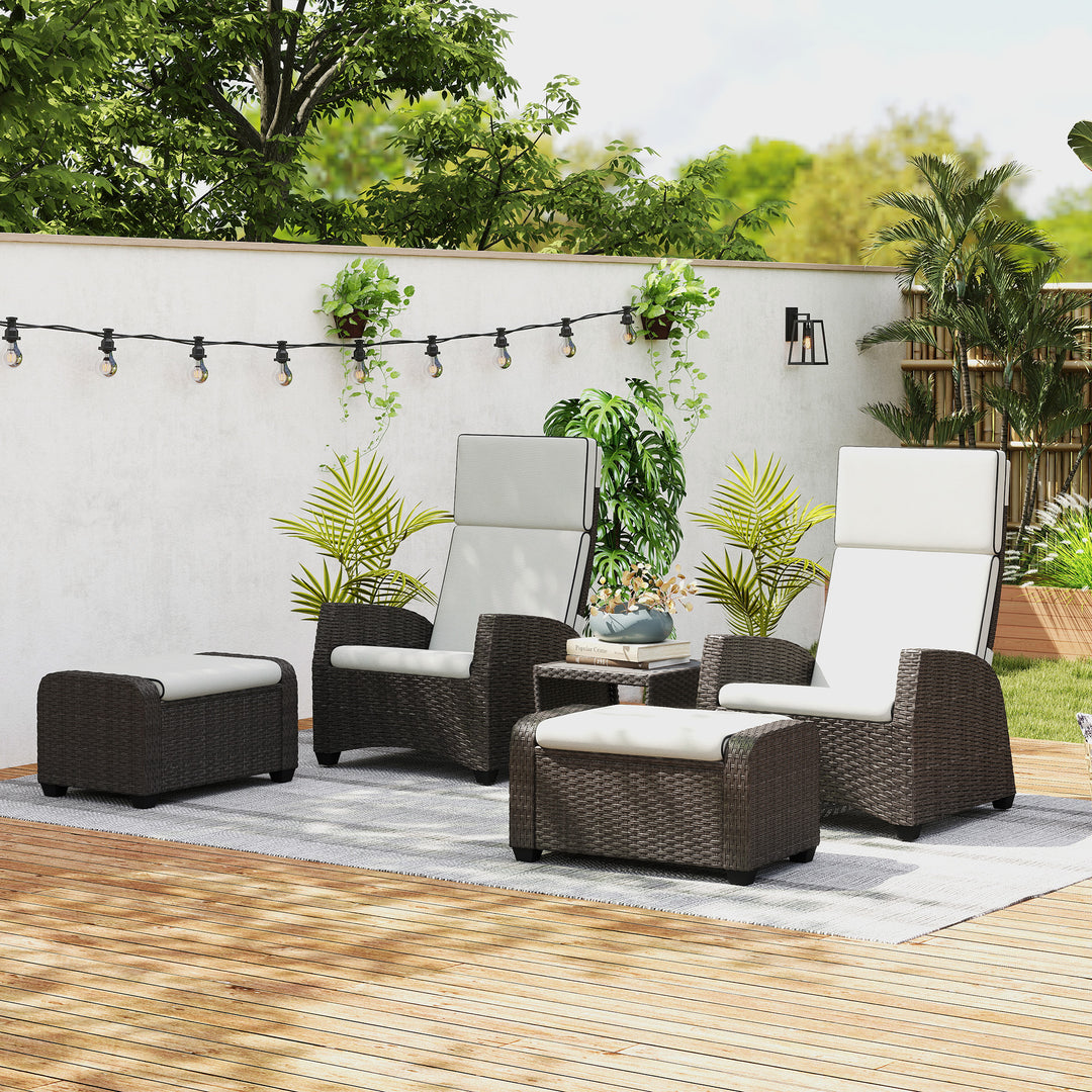 5-Piece Rattan Garden Furniture Set with Cushions - Brown