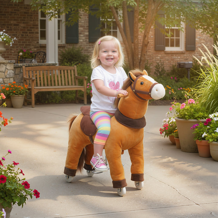 Ride On Horse, Plush Walking Horse Toy with Wheels and Saddle for Ages 3-5 Years Old