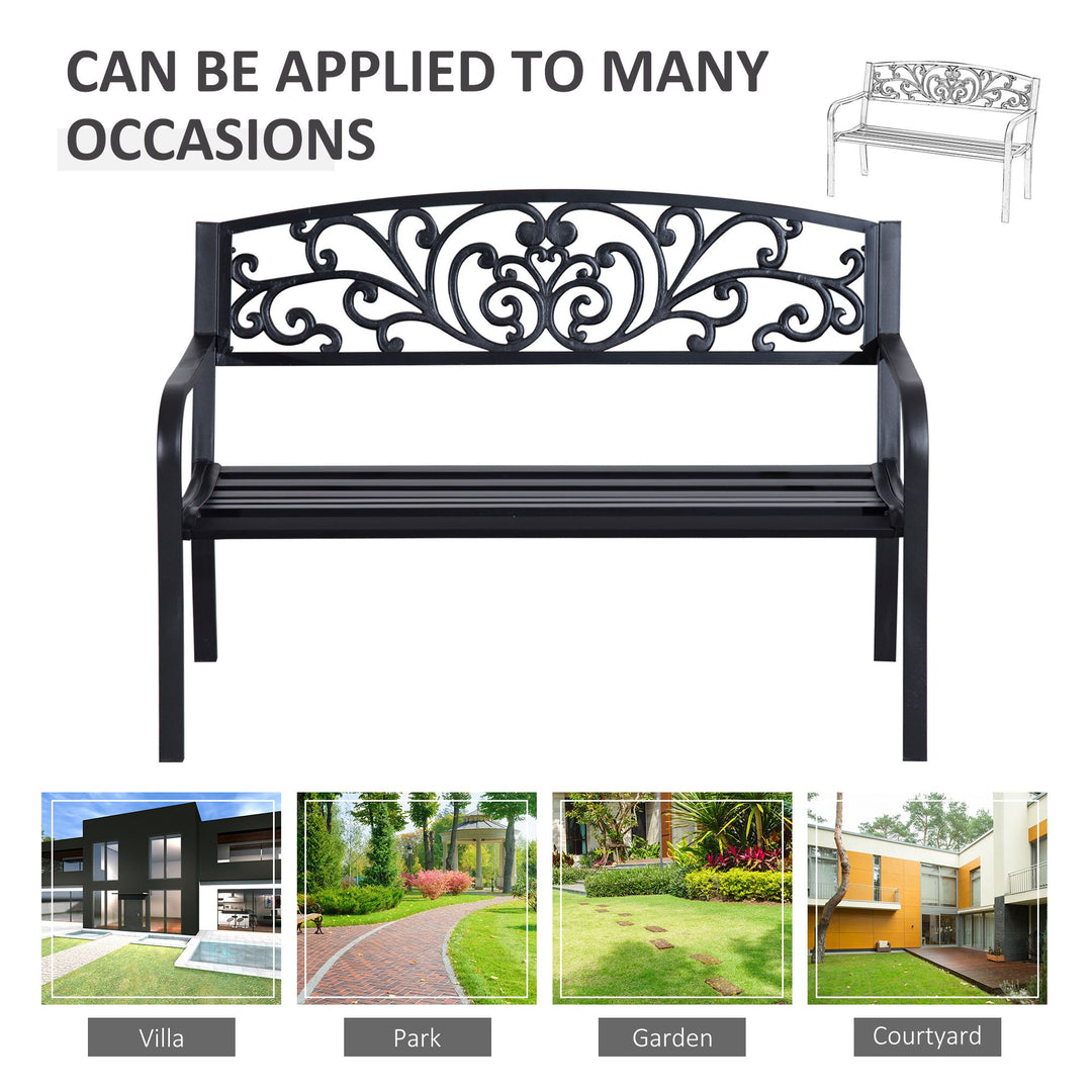 2-Seater Garden Bench, Steel-Black