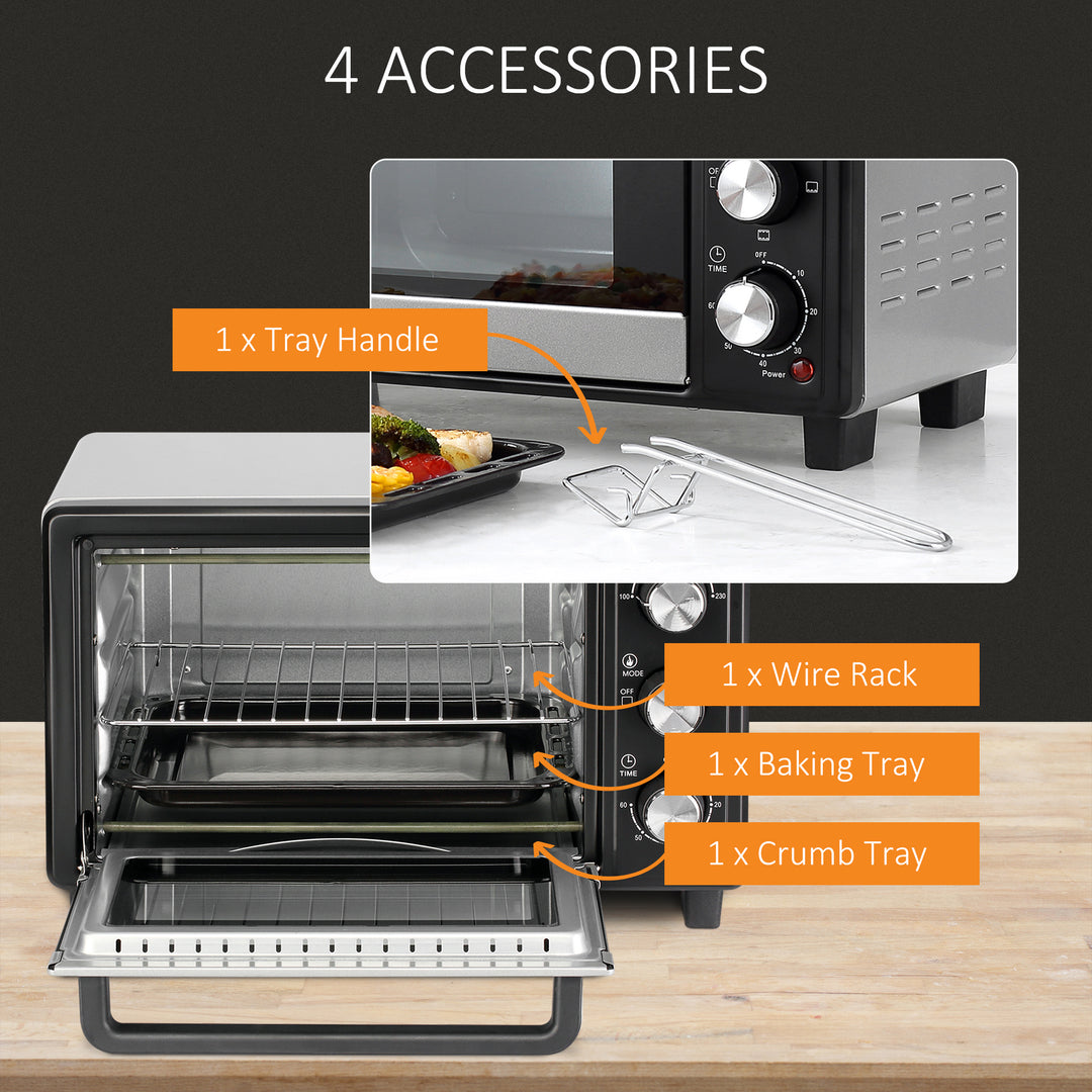 HOMCOM Convection Mini Oven, 16L Countertop Electric Grill, Toaster Oven w/ Adjustable Temperature, 60 Min Timer, Crumb Tray, 1400W | Aosom UK