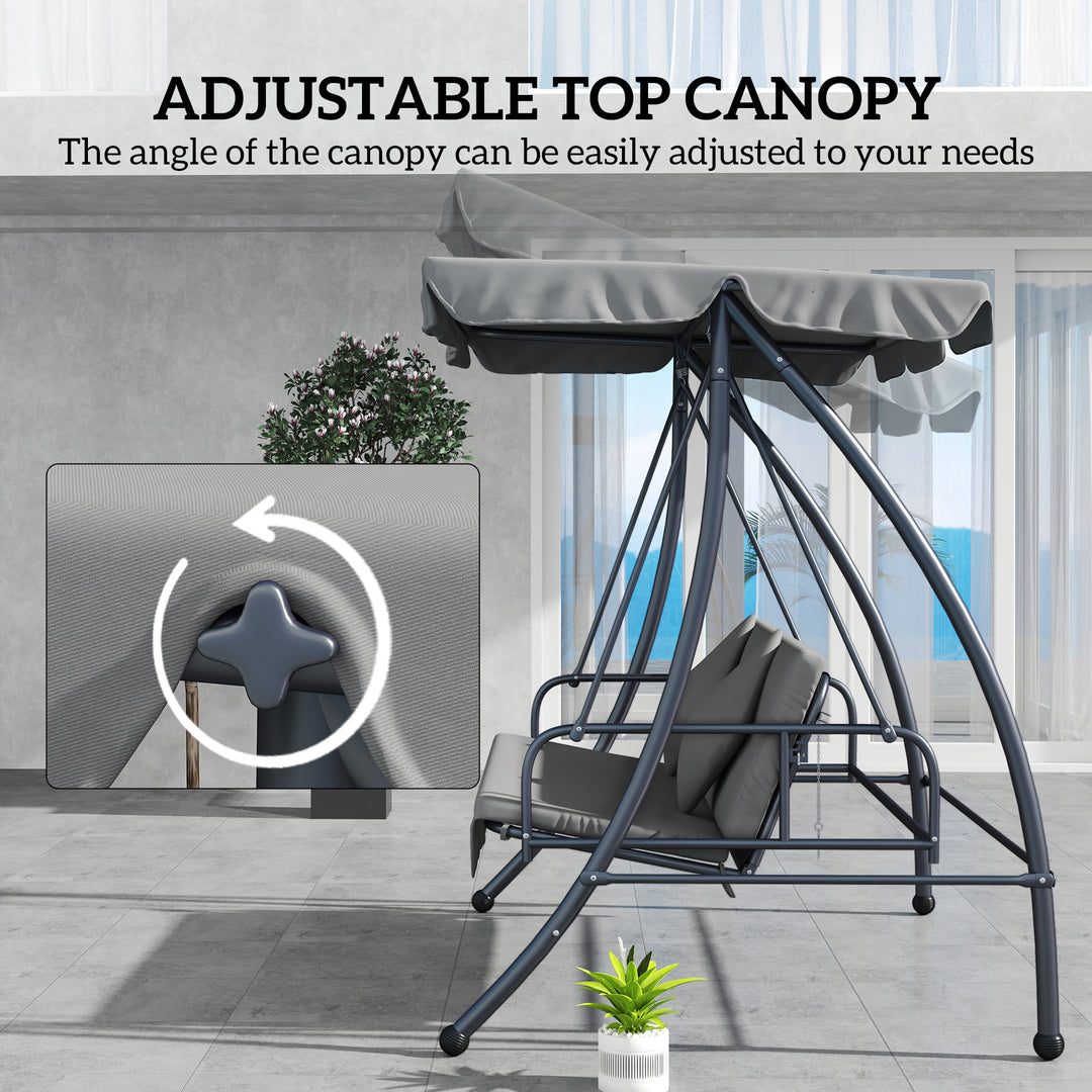 Outdoor 2-in-1 Swing Chair Lounger 3 Seater Garden Swing Seat Bed Convertible Tilt Canopy W/ Cushion, Light Grey