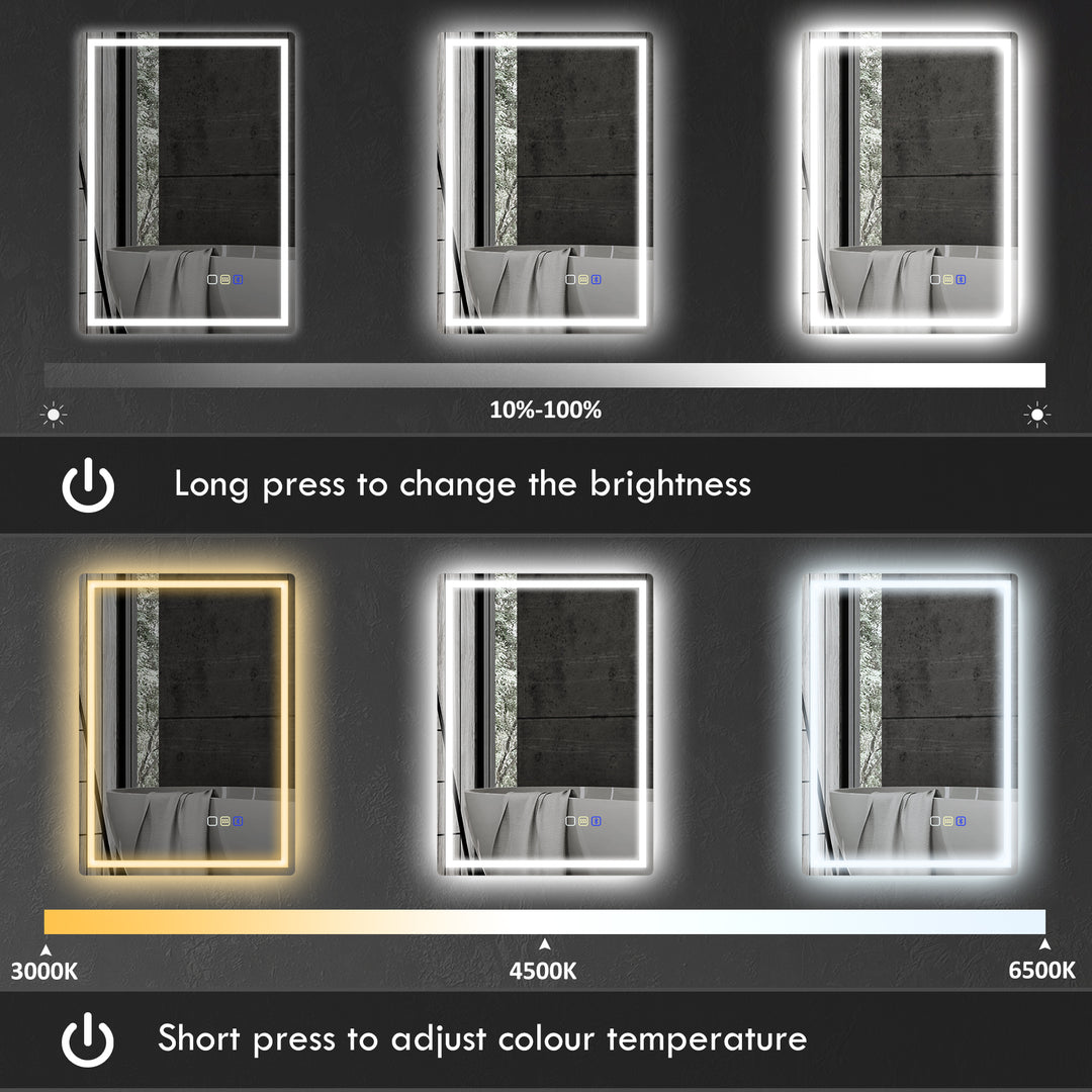 50 x 70 cm Anti-Fog LED Bathroom Mirror, with Bluetooth - Silver Tone