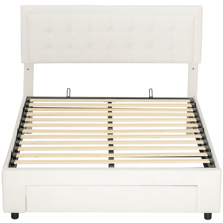 4ft6 Double Ottoman Bed Frame, with Front Drawer - Cream