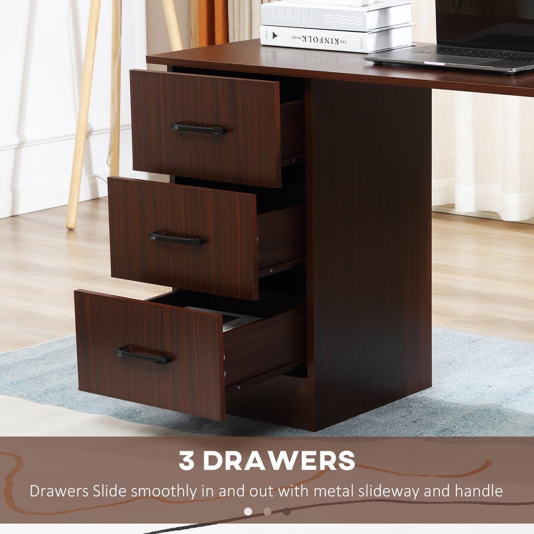 Computer Desk, Writing Table, PC Workstation with 3 Storage Shelves and Drawers, Black Handle, for Home Office, Walnut Brown
