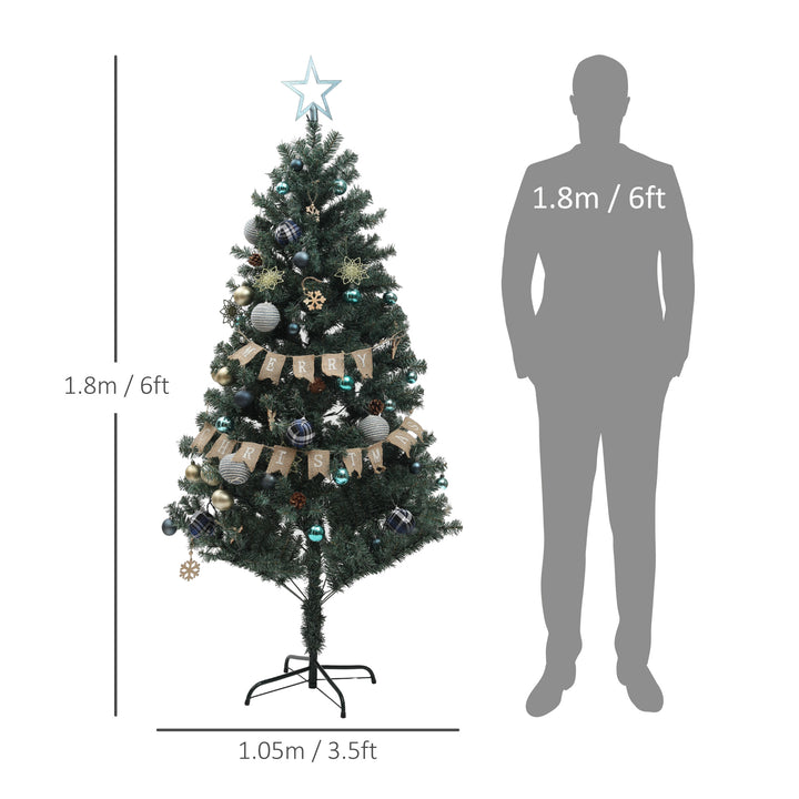 6ft Pre-Lit Xmas Tree with Decorations, Green, Blue and Warm White