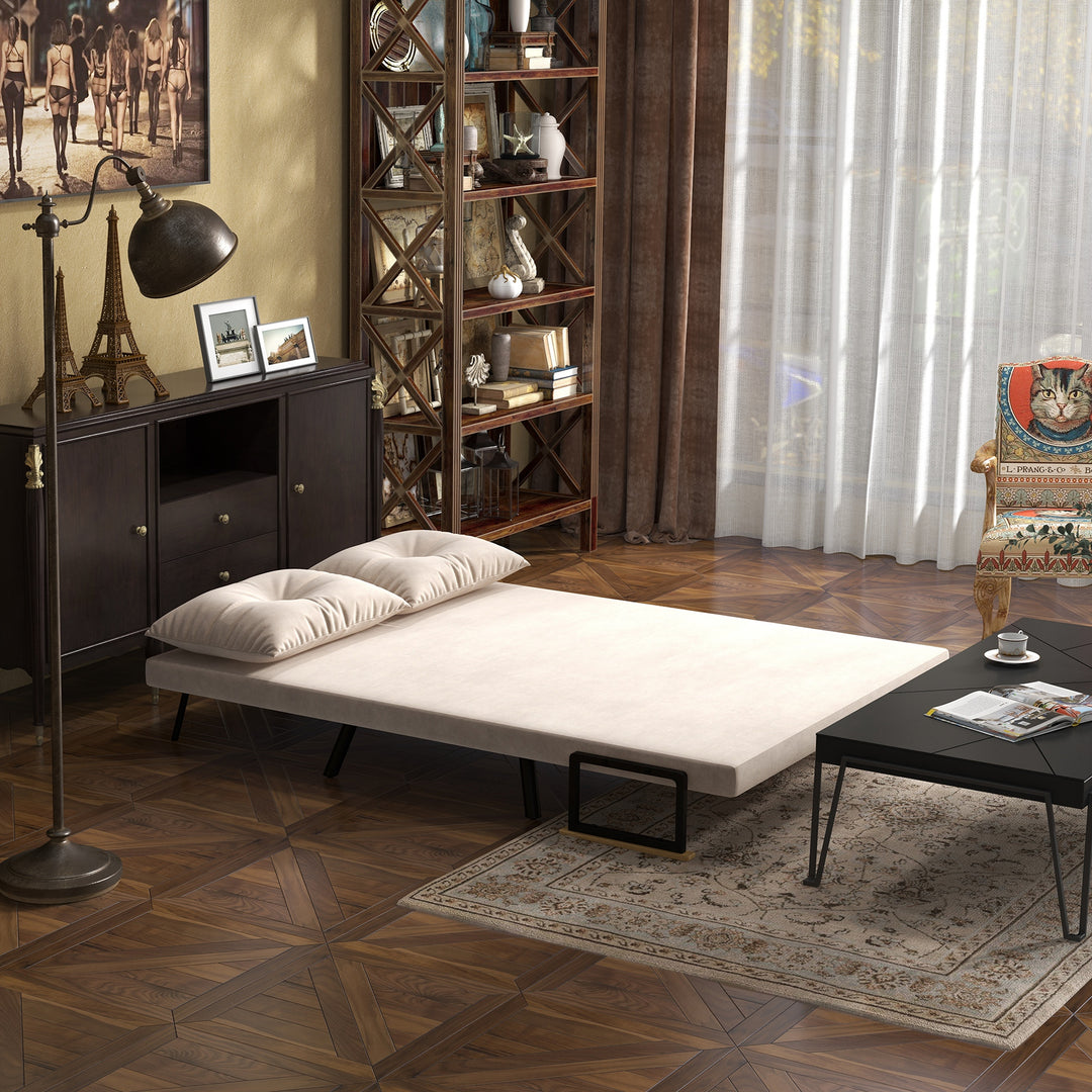 4-in-1 Velvet-Feel Double Sofa Bed, with Pillows - Beige