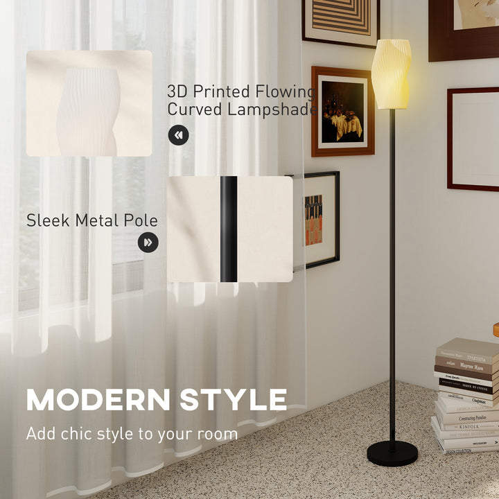 Floor Lamp for Living Room, 3D Printed Modern Standing Lamp with Flowing Curved Shade, 3 Colour Temperature & Foot Switch, Minimalist Tall Pole Lampshade for Bedroom, Office, White