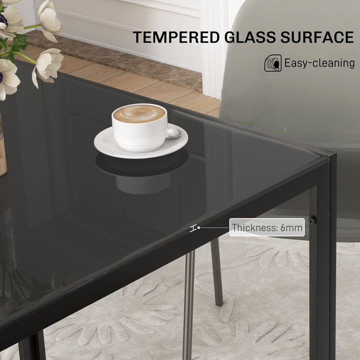 Modern Square Dining Table for 2-4 People, with Glass Top &amp; Metal Legs