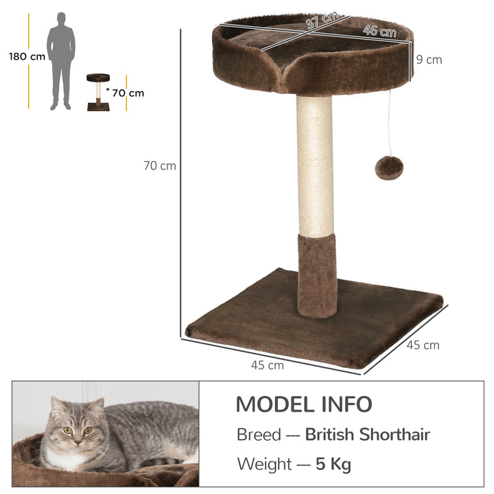 MCL Small Cat Tree for Indoor Cats with Sisal Scratching Post Kitten Bed Cushion Ball Toy, Brown, 45x45x70 cm