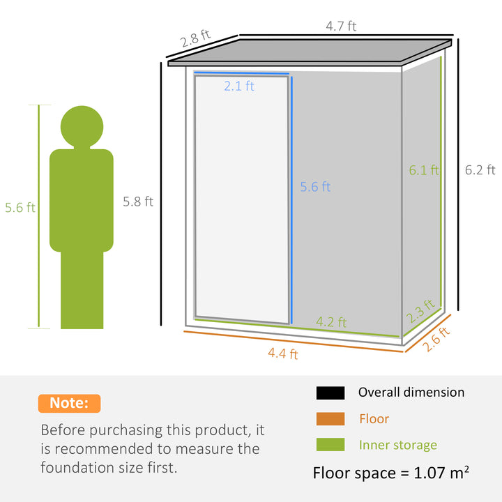 Outsunny 4.7ft x 2.8ft Garden Shed Steel Storage Shed Outdoor Equipment Tool Sloped Roof Door w/ Latch Weather