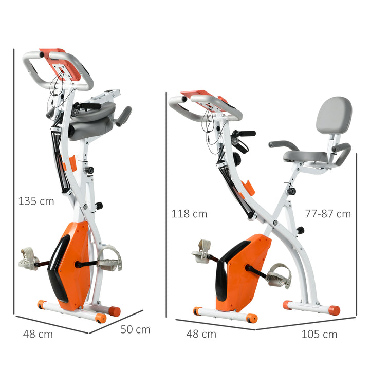 HOMCOM 2-in-1 Upright Exercise Bike Stationary Foldable Magnetic Recumbent Cycling with Arm Resistance Bands Orange | Aosom UK