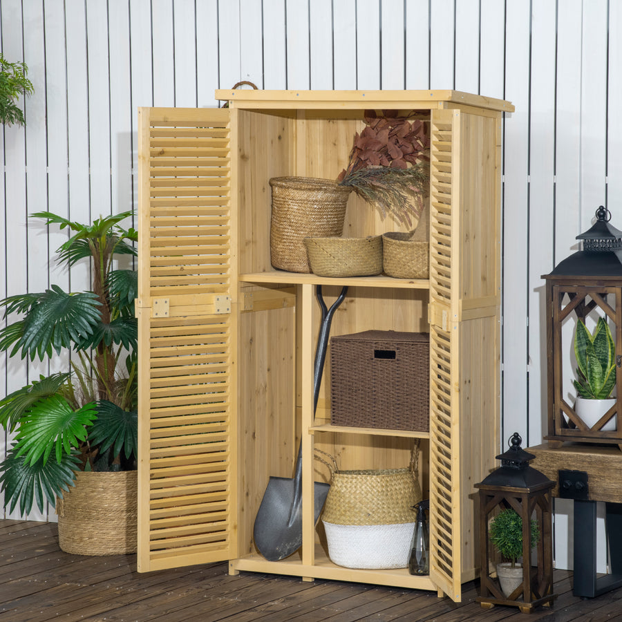 87 x 47 x 160cm Wooden Garden Shed, Sheds & Outdoor Storage with Asphalt Roof and 2 Lockable Doors, Natural