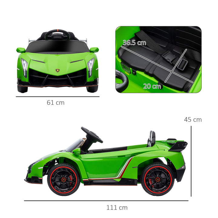 HOMCOM Lamborghini Veneno Licensed 12V Kids Electric Ride on Car w/ Butterfly Doors, Portable Battery, Powered Electric Car w/ Bluetooth, Green