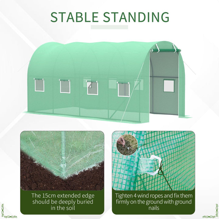MCL Walk-in Polytunnel Greenhouse, Outdoor Garden Tunnel Greenhouse Tent with Zipped Roll-Up Door and 8 Mesh Windows, 4 x 2M