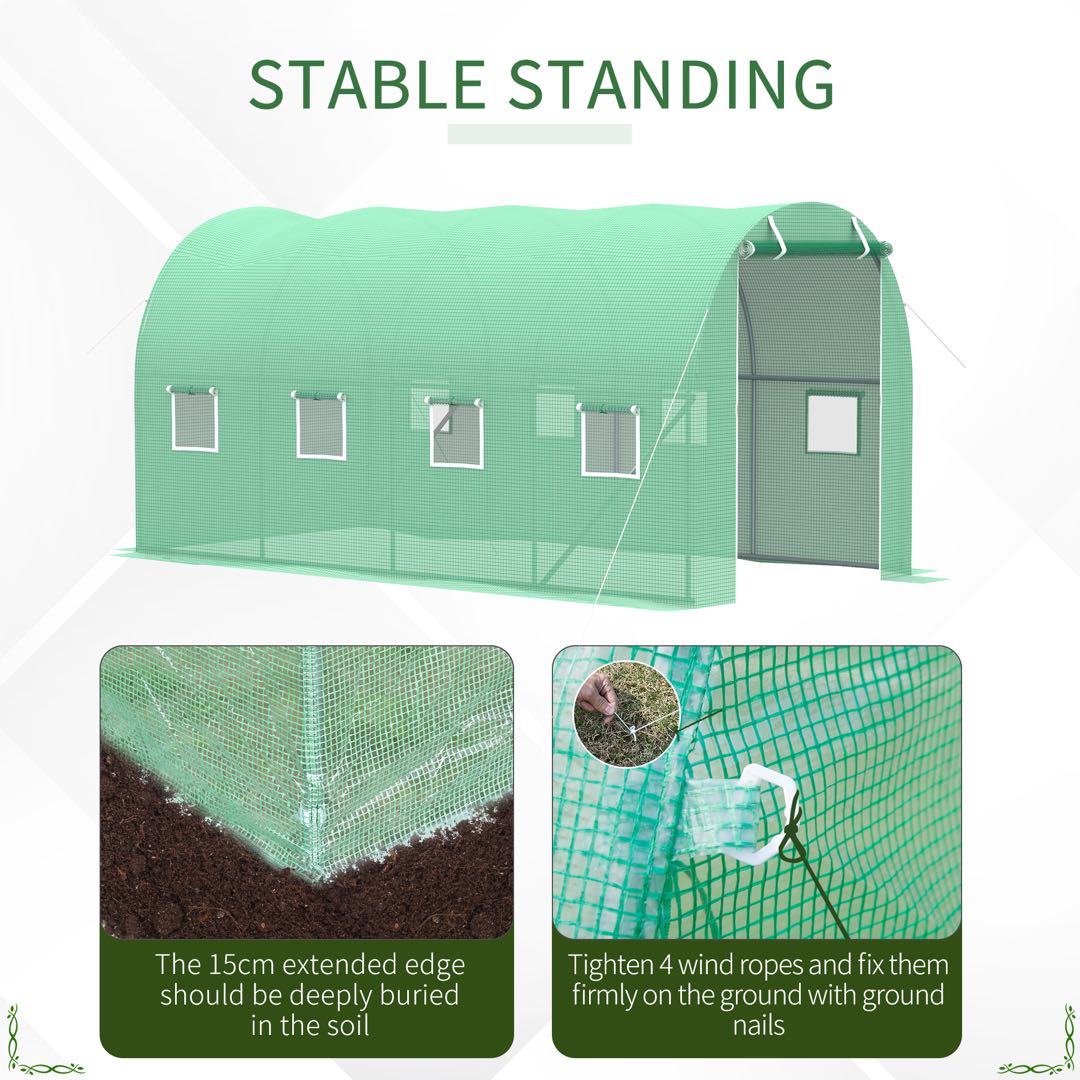Walk-in Polytunnel Greenhouse, Outdoor Garden Tunnel Greenhouse Tent with Zipped Roll-Up Door and 8 Mesh Windows, 4 x 2M