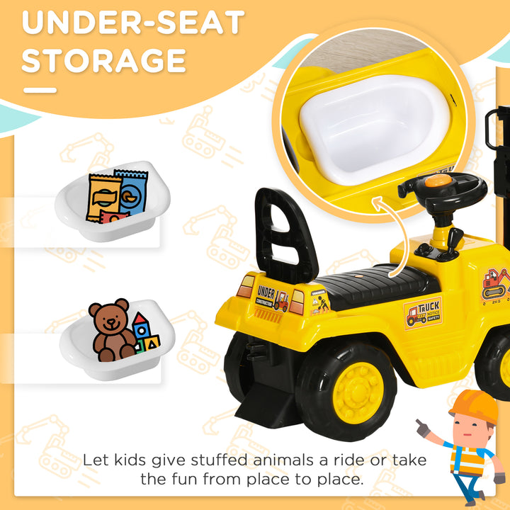 HOMCOM Kids Ride on Forklift Truck with Fork and Tray, Ride on Tractor with Under Seat Storage, Treaded Wheels, No Power Design, Controllable Level