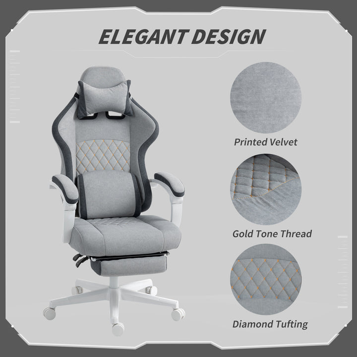 Ergonomic High Back Gaming Chair for Adults, Printed Velvet Computer Recliner Chair with Footrest, Lumbar Support, Adjustable Height and 360° Swivel Seat for Office or Gaming, Grey