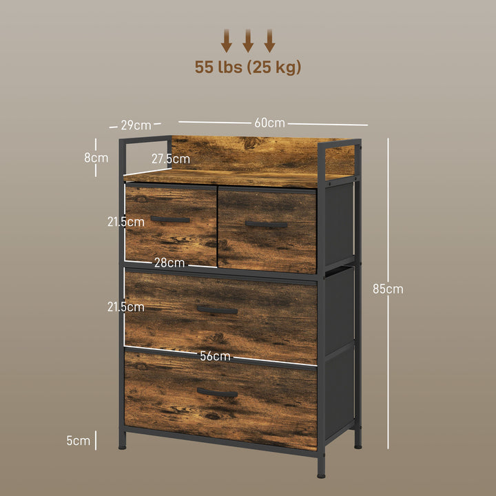 Rustic Chest of Four Fabric Drawers - Rustic Brown