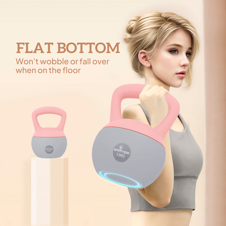 SPORTNOW 12KG Soft Kettlebell, Kettlebell with Non-Slip Handle for Home Gym, Weight Lifting, Strength Training, Pink/Grey