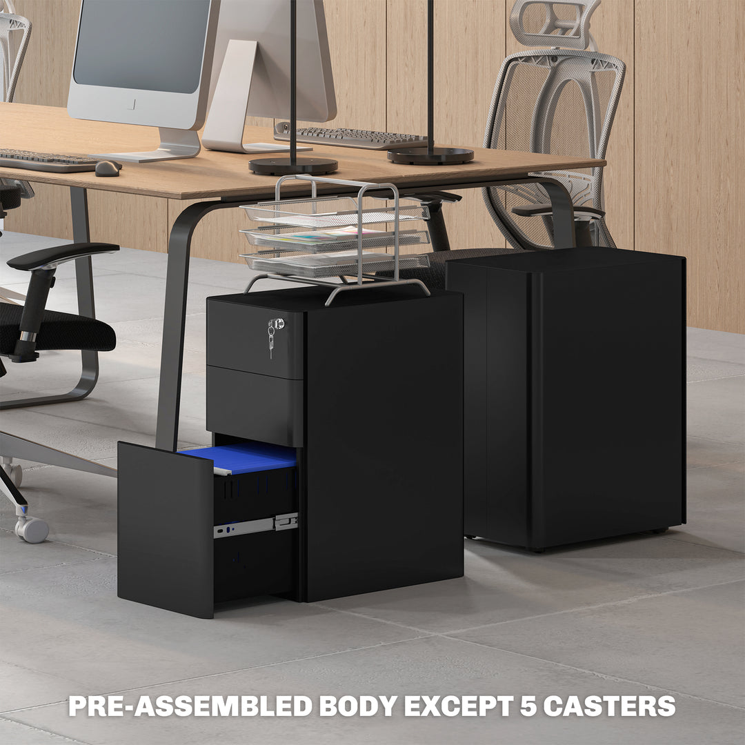3-Drawer Steel Filing Cabinet with Lock - Black