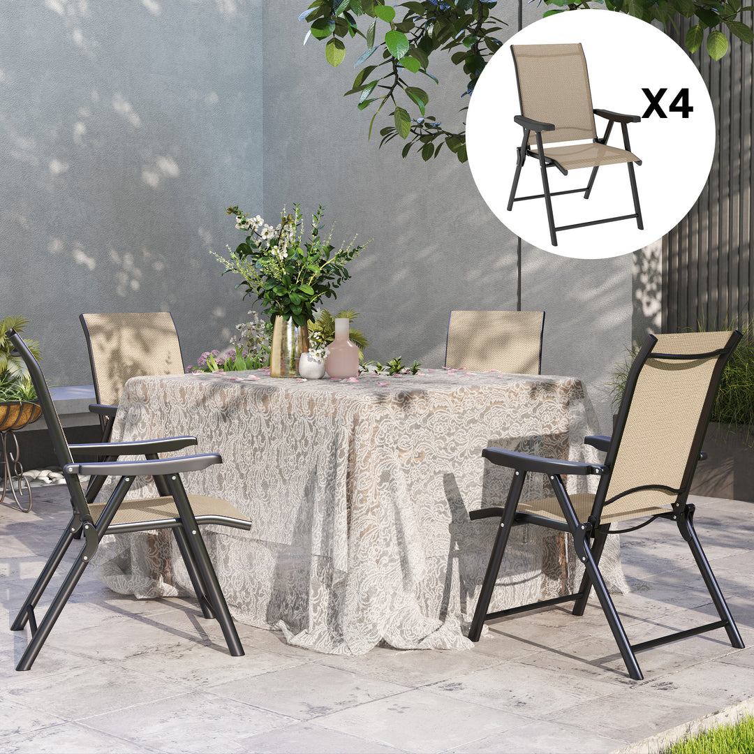 Set of Four Folding Outdoor Chairs - Brown/Black