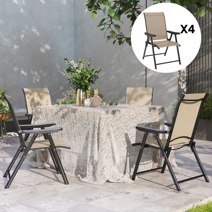 Set of Four Folding Outdoor Chairs - Brown/Black