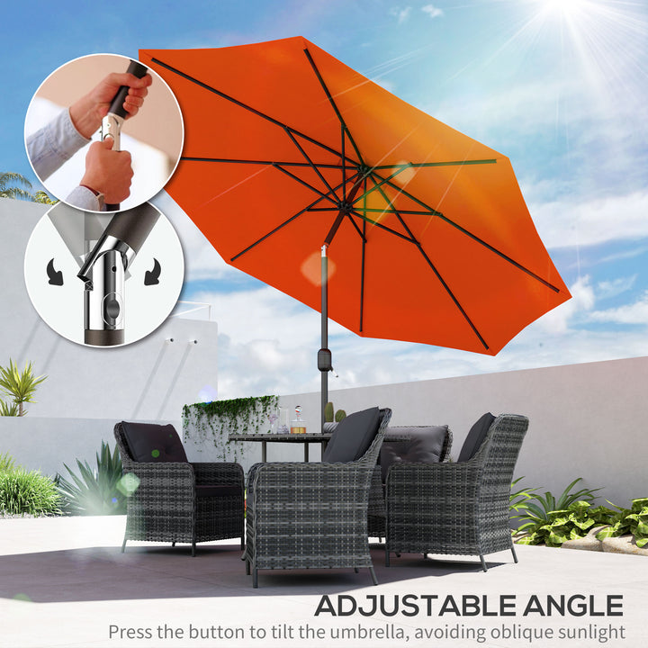 3 m Garden Parasol Umbrellas, Outdoor Sun Shade with 8 Ribs, Tilt and Crank Handle for Balcony, Bench, Garden, Orange