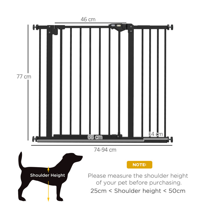 PawHut Dog Gate for Stairs Dog Gate Pet Gate with Openable Metal Frame, Slide and Lift the Handle to Pass, 74-94Wcm, Black | Aosom UK