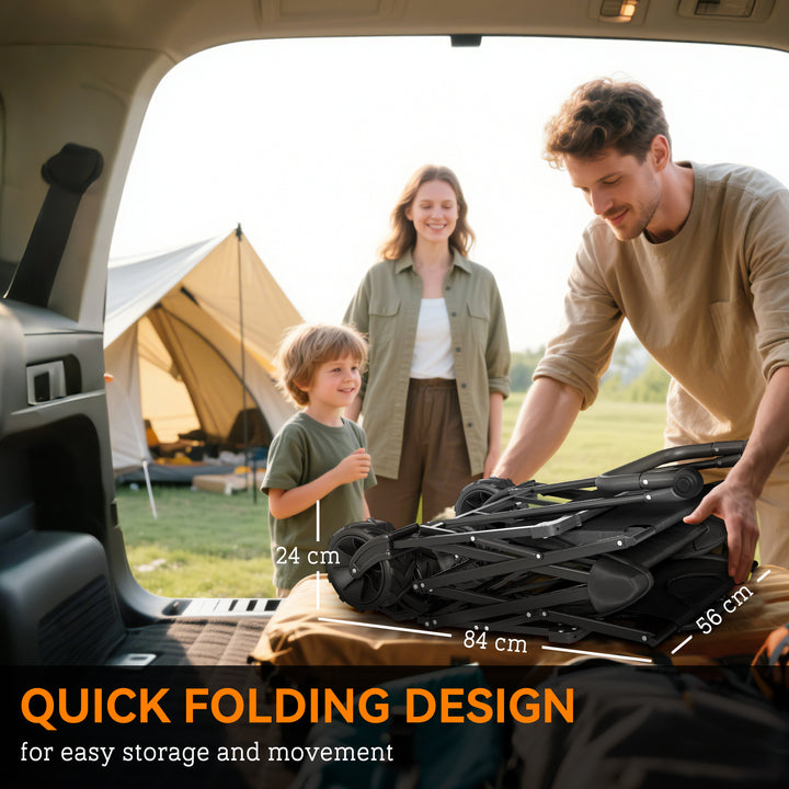 Folding Trolley Cart Storage Wagon Beach Trailer 4 Wheels with Handle Overhead Canopy Cart Push Pull for Camping, Black