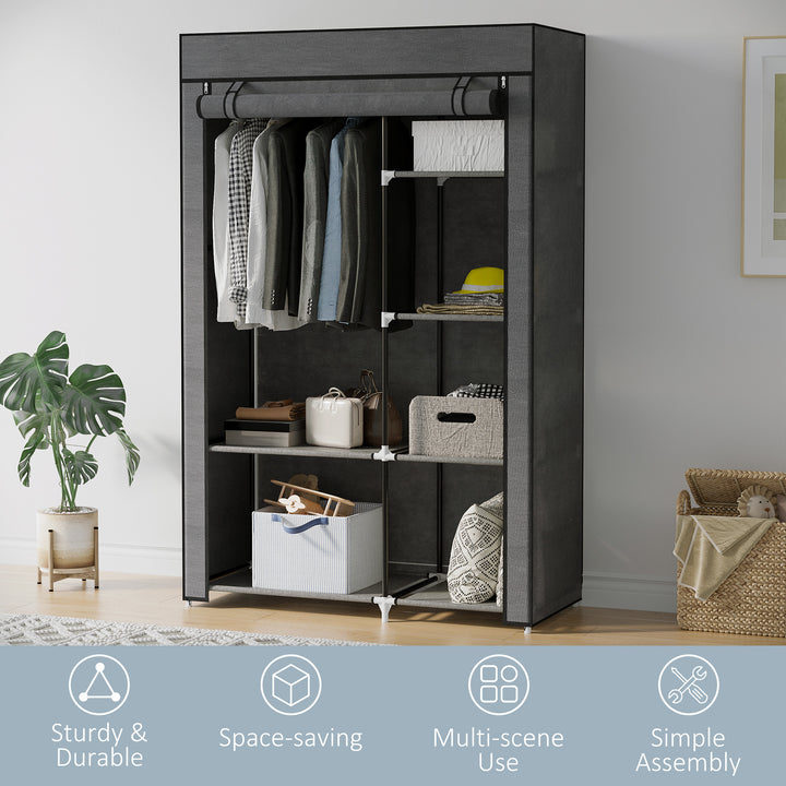 Rail and Six Shelf Fabric Wardrobe - Dark Grey