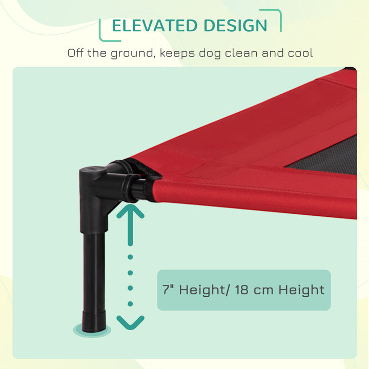 Raised Dog Bed Cat Elevated Lifted Portable Camping w/ Metal Frame Black and Red (Medium)