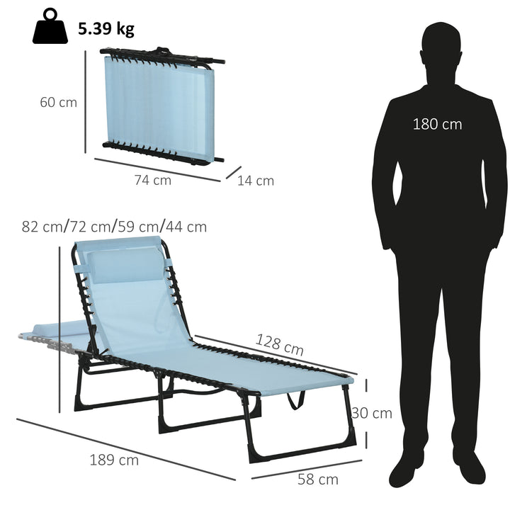 Folding Sun Lounger Beach Chaise Chair Garden Cot Camping Recliner with 4 Position Adjustable, Baby Blue