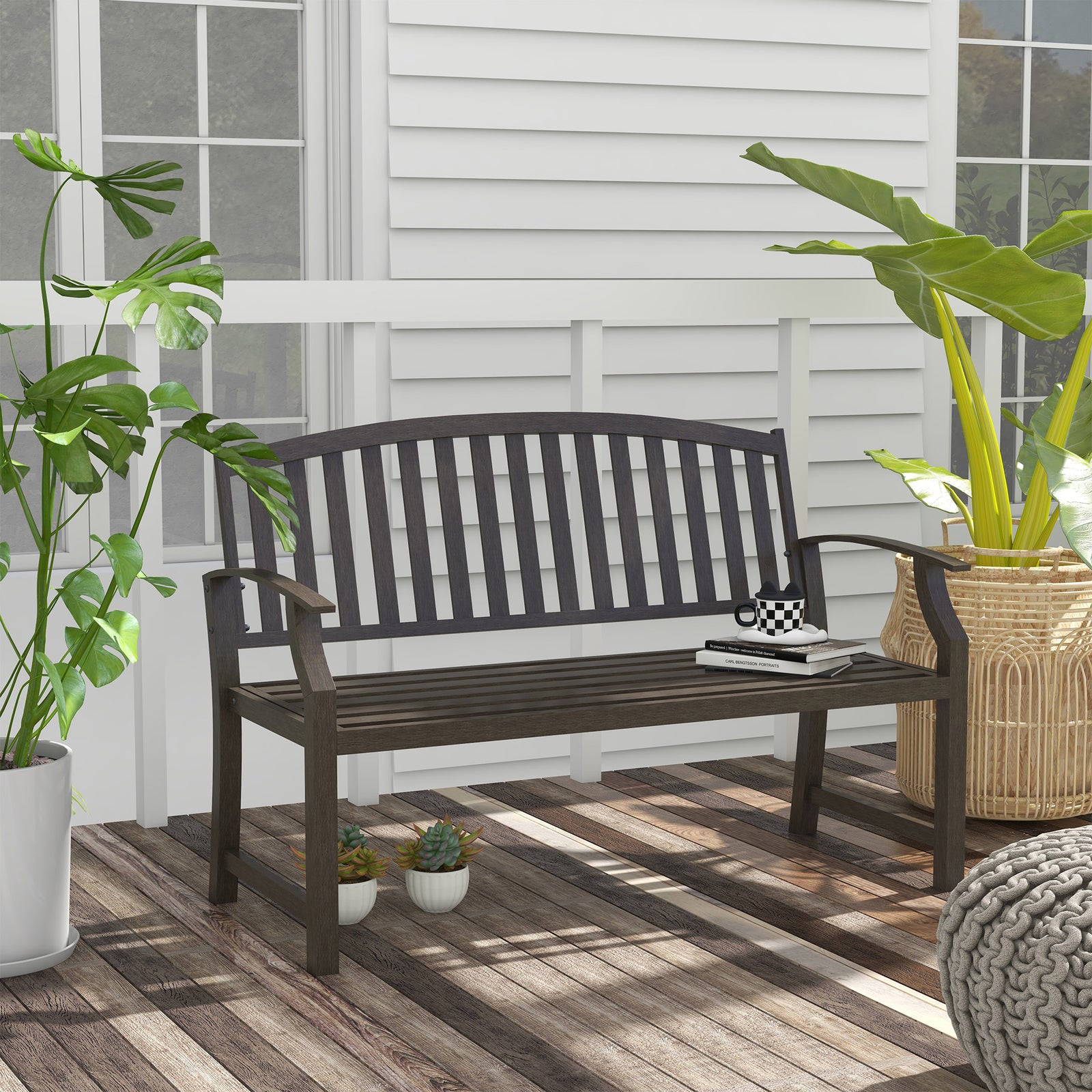 Two-Seater Simple Metal Bench - Brown