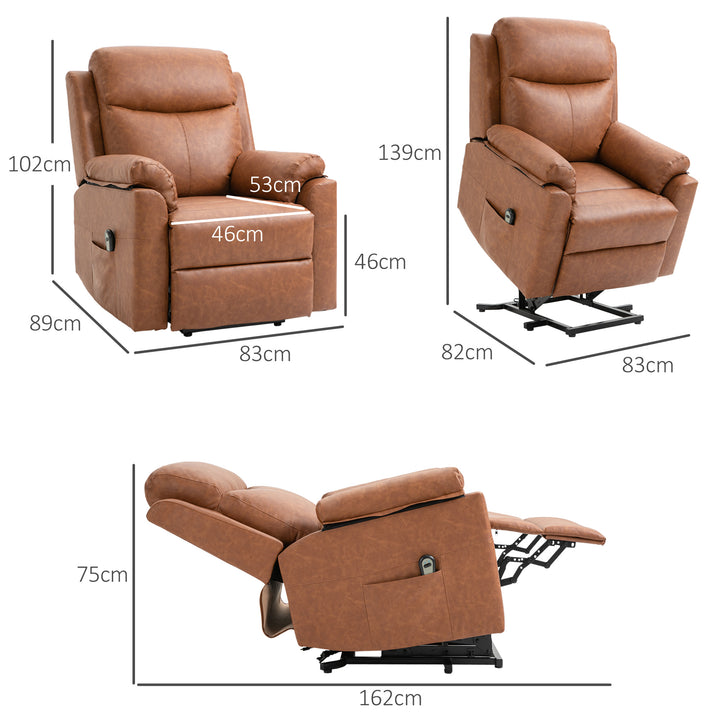 HOMCOM Electric Riser Recliner Chair, Power Lift Armchair for the Elderly with Faux Leather, Remote Control, and Storage Pocket, Brown