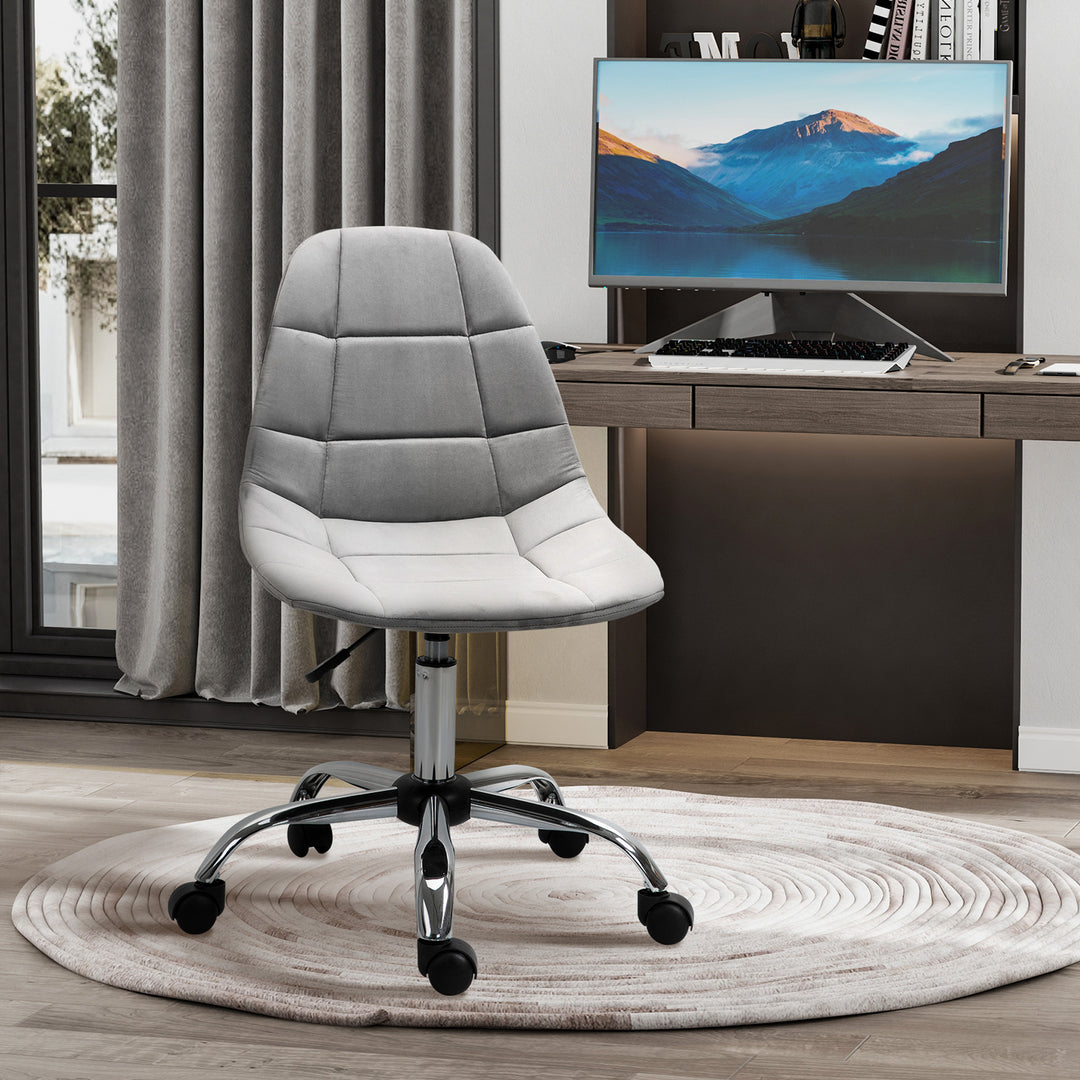 Ergonomic Office Chair with Adjustable Height and Wheels Velvet Executive Chair Armless for Home Study Bedroom Grey