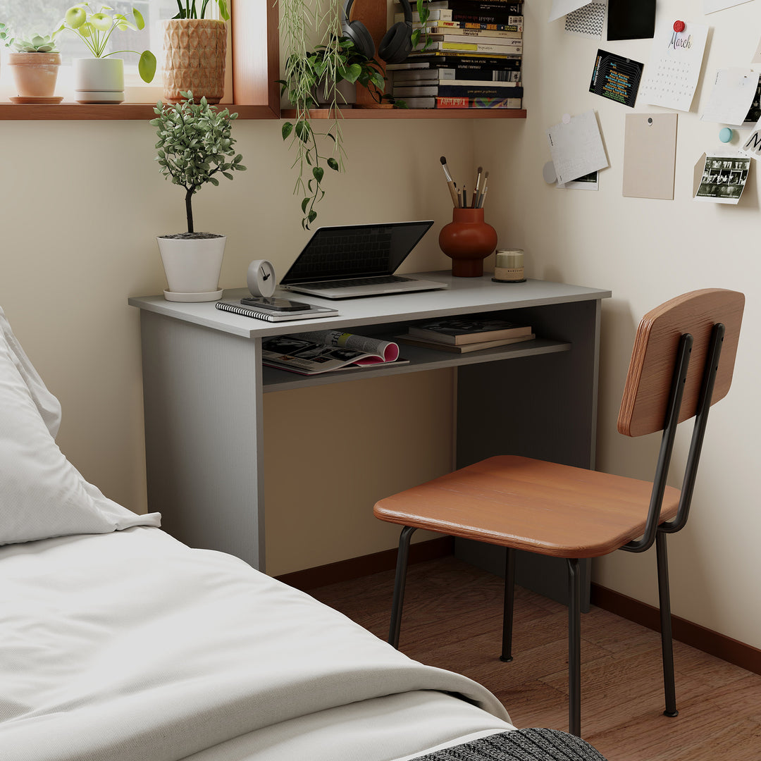 Modern Computer Desk, Home Office Table, Small Writing Desk with Storage Shelf, 90 x 50cm, Grey