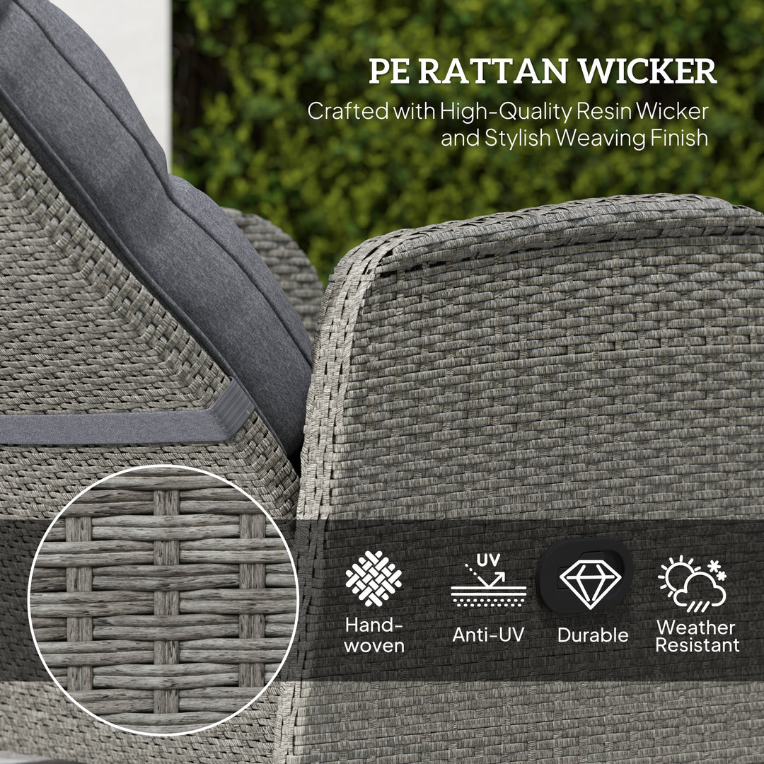 2 Seater Patio Rattan Wicker Chaise Lounge Sofa Set w/ Cushion for Patio Garden Porch, Grey