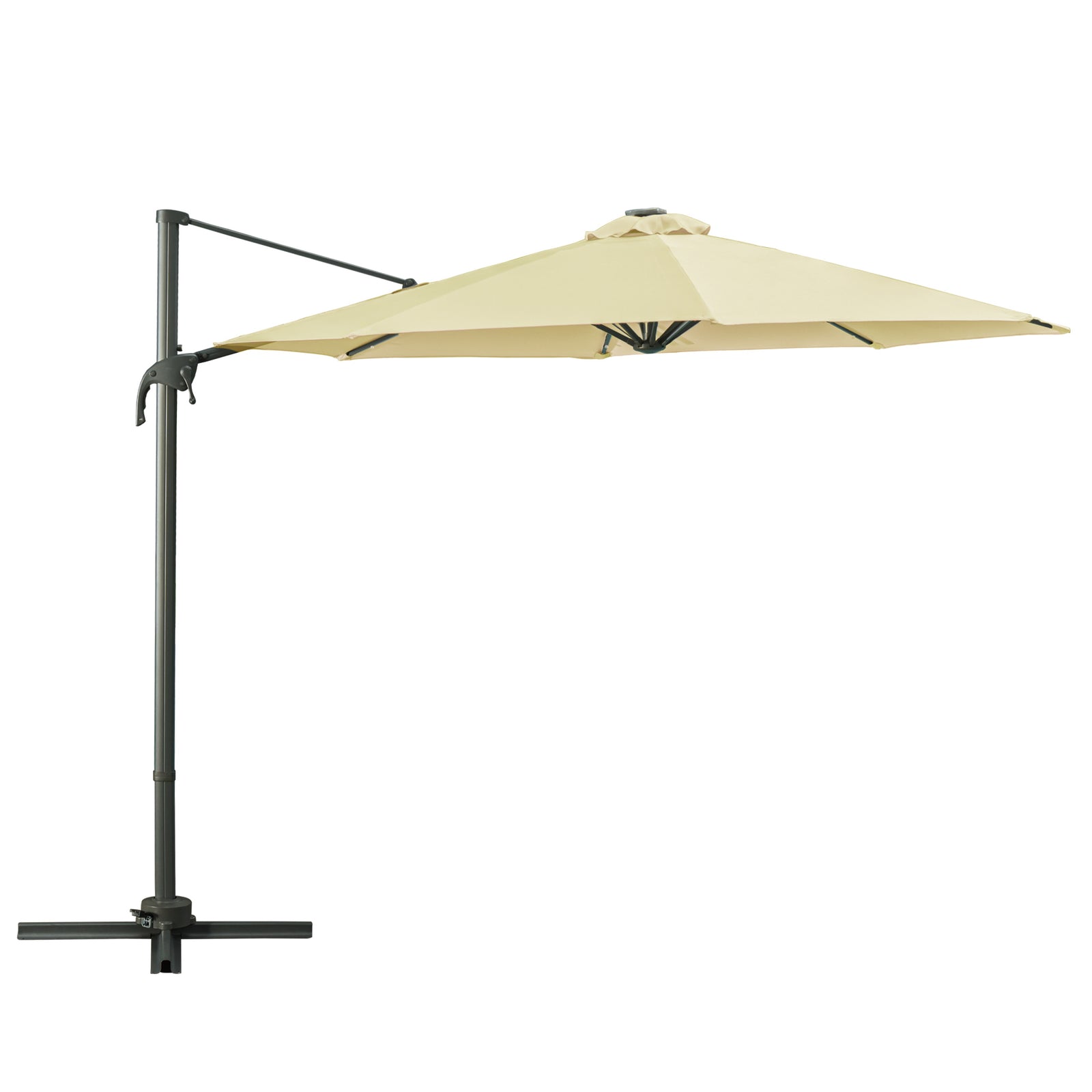 3(m) LED Cantilever Parasol Garden Sun Umbrella w/ Base and Solar Lights Beige