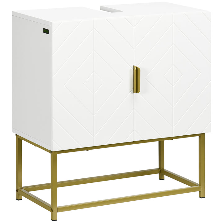 kleankin Bathroom Mirror Cabinet Under Sink Storage Cabinet Basin Cupboard with 2 Doors and Gold Steel Legs | Aosom UK