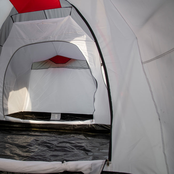 Four-Man Tunnel Tent, with Two Bedrooms and Living Room - Grey/Red