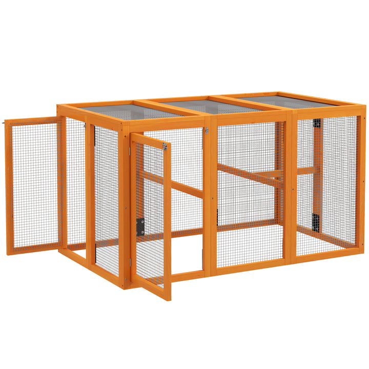 PawHut Fire Wooden Chicken House, Chicken Coop with Combinable Design & Steel Wire, 80 x 140 x 84.5cm，for 1-3 Chickens, Orange | Aosom UK