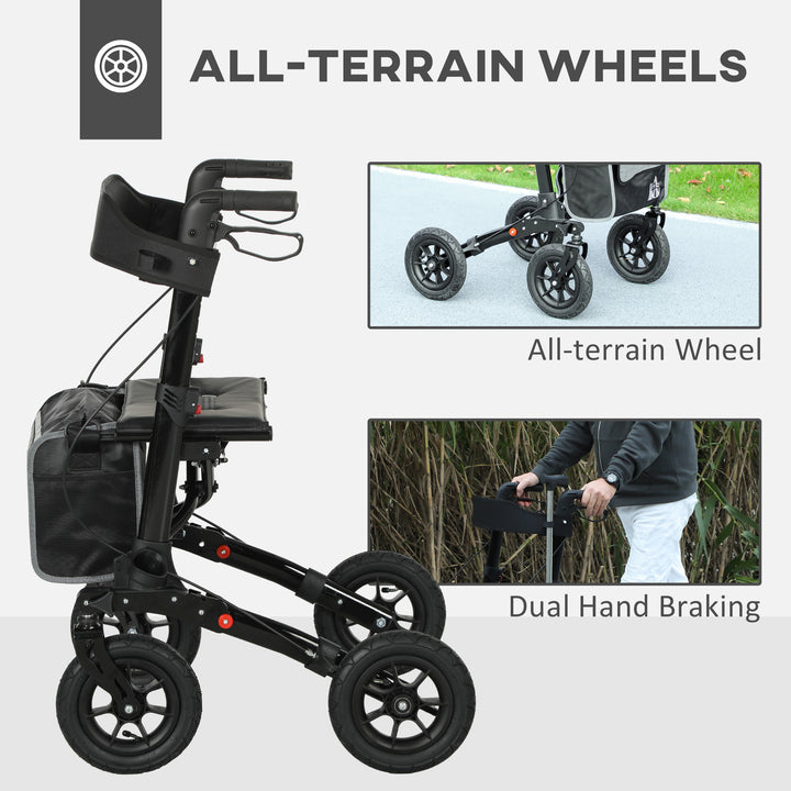 Folding Rollator Walker with Padded Seat, Backrest, Lightweight Walking Frame with Storage Bag, Dual Brakes, All-terrain Wheels, Adjustable Handle Height, 4 Wheeled Walker for Seniors, Black