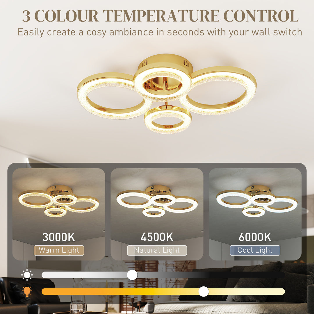 MCL LED Ceiling Light, Modern 4 Rings Ceiling Lamp with Wall Switch Control, 40W 4350lm Flush Mount Ceiling Light with 3500K/4500K/6000K Colour Temperatures for Living Room, Bedroom, Gold Tone