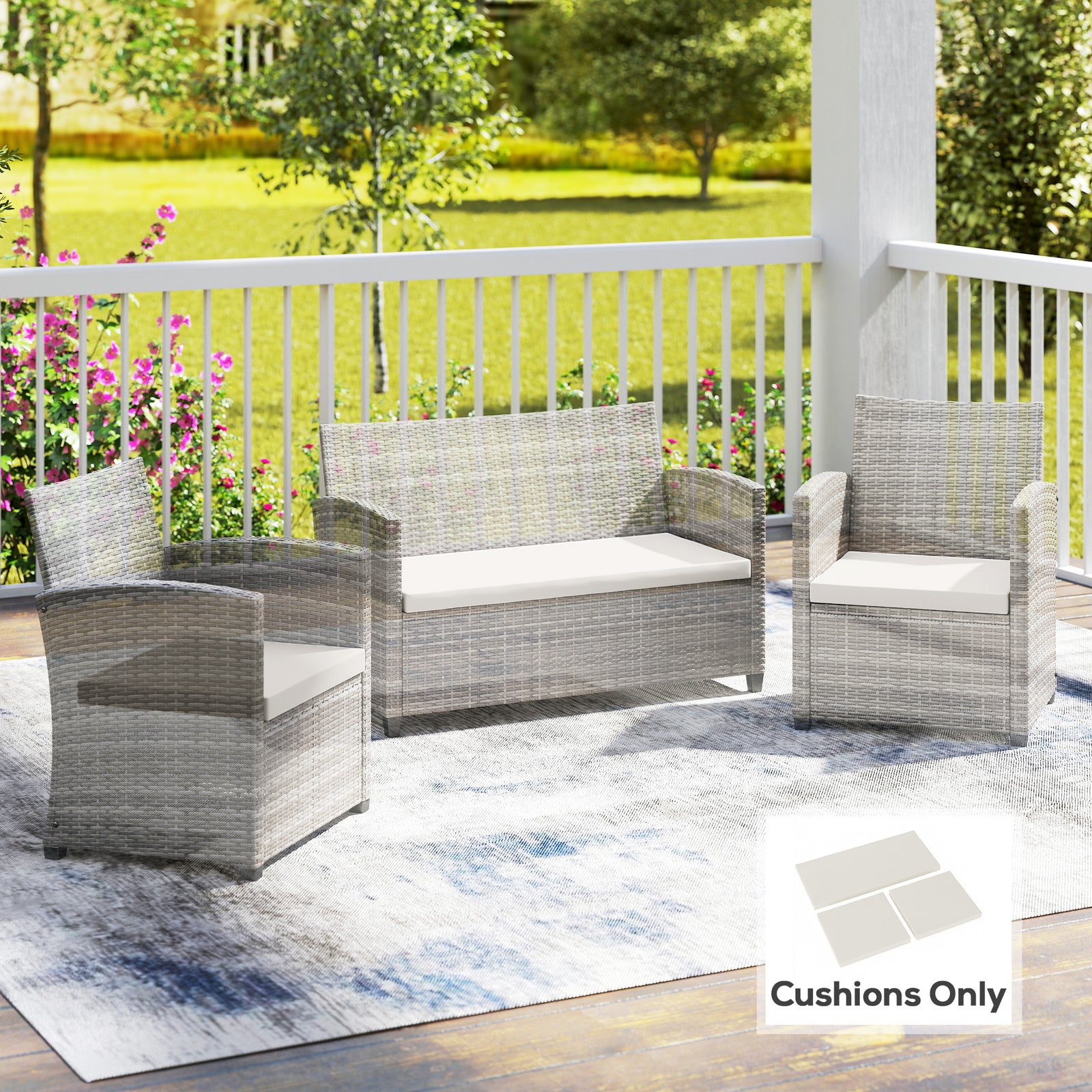 Outdoor Seat Cushion Pads for Rattan Furniture, 3 PCs Garden Furniture