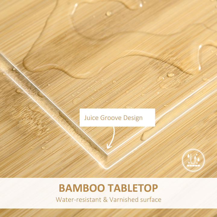 MCL Rolling Kitchen Island Trolley Utility Cart on Wheels with Bamboo Table Top, Storage Cabinet, Drawer and Wire Basket