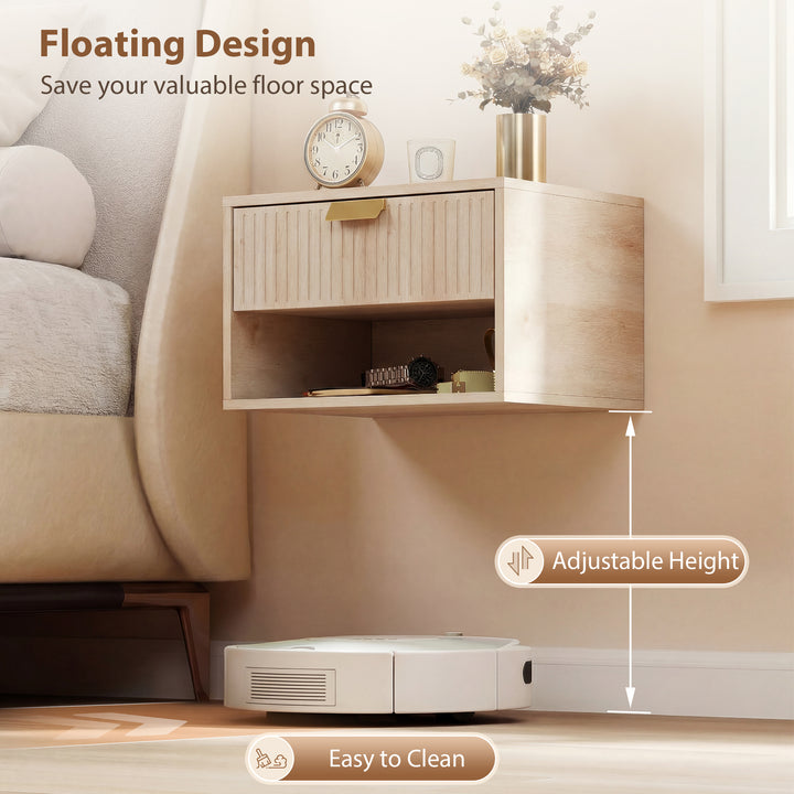 Set of 2 Wall Mounted Nightstands, Floating Bedside Tables with Fluted