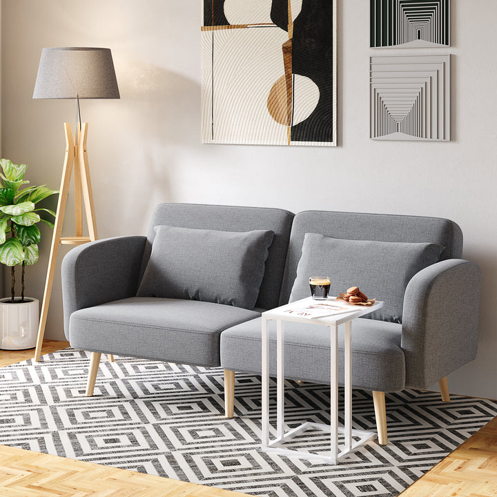 MCL Natural Wood Tripod Floor Lamp Light E27 Base Bedroom Living Room Fabric Shade Storage Shelf Foot Switch, 156cm, Grey